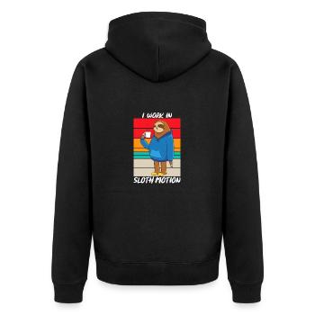I Work In Sloth Motion Sarcasm - Unisex Premium Organic Zip Hoodie - black - Back - Nico (187cm)