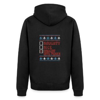 Nice Or Naughty Innocent Until Proven Ugly - Unisex Premium Organic Zip Hoodie - black - Back - Nico (187cm)