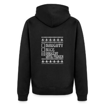 Nice Or Naughty Innocent Until Proven Ugly - Unisex Premium Organic Zip Hoodie - black - Back - Nico (187cm)