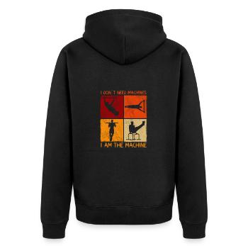 Ich brauche keine Maschinen Calisthenics - Unisex Premium Bio Zip Hoodie - Schwarz - Hinten - Nico (187cm)