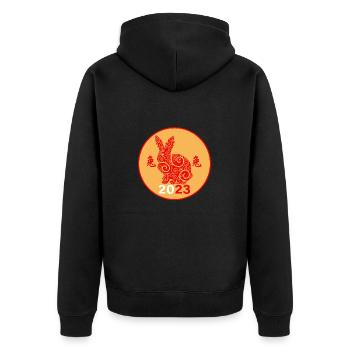Neujahr 2023 Chinesisches Tierkreiszeichen Hase - Unisex Premium Bio Zip Hoodie - Schwarz - Hinten - Nico (187cm)