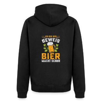 Ich Bin Der Beweis Bier Macht Schön - Unisex Premium Bio Zip Hoodie - Schwarz - Hinten - Nico (187cm)