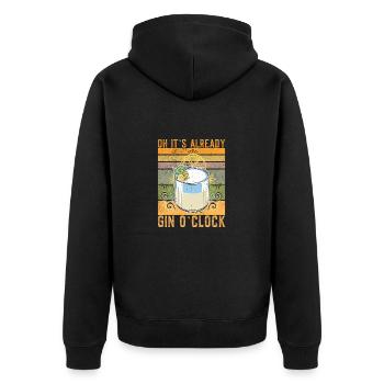 Oh es ist schon Gin O'clock Funny Gin Spruch - Unisex Premium Bio Zip Hoodie - Schwarz - Hinten - Nico (187cm)