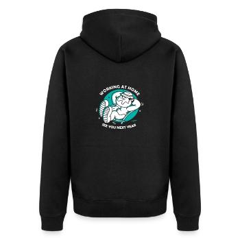 Lustiger Home-Office-Spruch Bis nächstes Jahr - Unisex Premium Bio Zip Hoodie - Schwarz - Hinten - Nico (187cm)