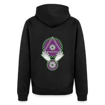 Neon Illuminati Pyramide neongrün - Schwarzlicht - Unisex Premium Bio Zip Hoodie - Schwarz - Hinten - Nico (187cm)