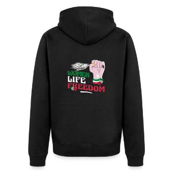Niedliche iranische Frauen - Frauen Leben Freiheit - Unisex Premium Bio Zip Hoodie - Schwarz - Hinten - Nico (187cm)