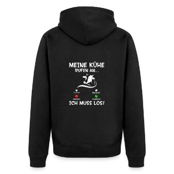 Meine Kühe rufen mich - Unisex Premium Bio Zip Hoodie - Schwarz - Hinten - Nico (187cm)