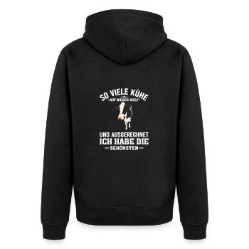 Kühe und Ich habe die Schönsten Kühe - Unisex Premium Bio Zip Hoodie - Schwarz - Hinten - Nico (187cm)