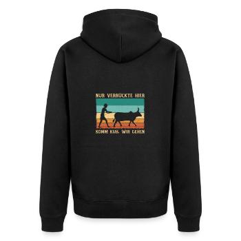 Nur Verrückte Hier - Unisex Premium Bio Zip Hoodie - Schwarz - Hinten - Nico (187cm)