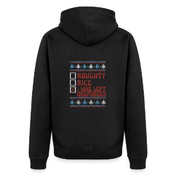 Nice Or Naughty Ugly Christmas Weihnachten - Unisex Premium Bio Zip Hoodie - Schwarz - Hinten - Nico (187cm)