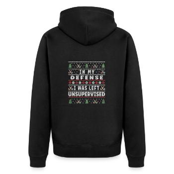 I Was Left Unsupervised Ugly Christmas Weihnachten - Unisex Premium Bio Zip Hoodie - Schwarz - Hinten - Nico (187cm)