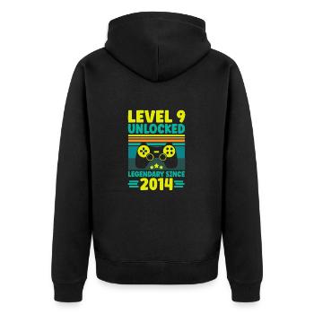 Level 9 Unlocked 2014 Zocken 9. Geburtstag Gamer - Unisex Premium Bio Zip Hoodie - Schwarz - Hinten - Nico (187cm)