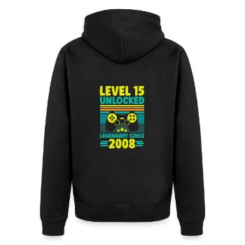 Level 15 Unlocked 2008 Zocken 15. Geburtstag Gamer - Unisex Premium Bio Zip Hoodie - Schwarz - Hinten - Nico (187cm)