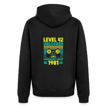 Niveau 42 Débloqué 1981 Gaming 42e anniversaire Gamer - Veste à capuche bio Premium Unisexe - noir - Dos - Nico (187cm)