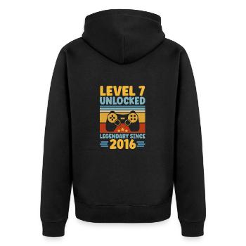 Level 7 Unlocked 2016 Zocken 7. Geburtstag Gamer - Unisex Premium Bio Zip Hoodie - Schwarz - Hinten - Nico (187cm)