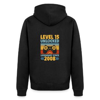 Level 15 Unlocked 2008 Zocken 15. Geburtstag Gamer - Unisex Premium Bio Zip Hoodie - Schwarz - Hinten - Nico (187cm)
