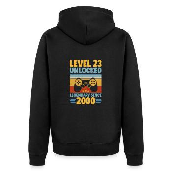 Level 23 Unlocked 2000 Zocken 23. Geburtstag Gamer - Unisex Premium Bio Zip Hoodie - Schwarz - Hinten - Nico (187cm)