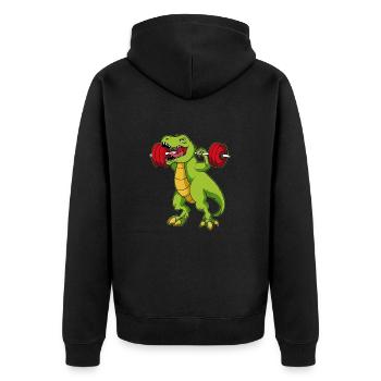 Dino Kraftsport Gym Dinosaurier Bodybuilder - Unisex Premium Bio Zip Hoodie - Schwarz - Hinten - Nico (187cm)