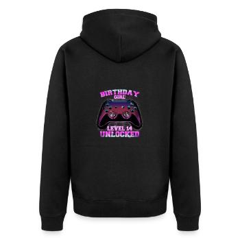 14th Birthday Gamer Girl - Unisex Premium Organic Zip Hoodie - black - Back - Nico (187cm)