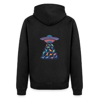 Raumschiff entführt Dinosaurier - Unisex Premium Bio Zip Hoodie - Schwarz - Hinten - Nico (187cm)