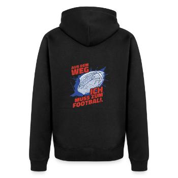 Aus Dem Weg Ich Muss Zum Football - Unisex Premium Bio Zip Hoodie - Schwarz - Hinten - Nico (187cm)