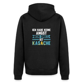 Ich habe keine Angst mein Onkel ist Kasache - Unisex Premium Bio Zip Hoodie - Schwarz - Hinten - Nico (187cm)