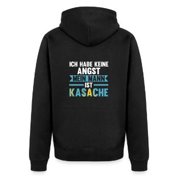 Ich habe keine Angst mein Mann ist Kasache - Unisex Premium Bio Zip Hoodie - Schwarz - Hinten - Nico (187cm)