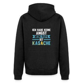 Ich habe keine Angst mein Papa ist Kasache - Unisex Premium Bio Zip Hoodie - Schwarz - Hinten - Nico (187cm)