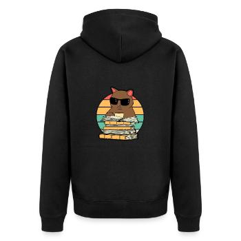 Cat Coffee and Books Funny - Unisex Premium Organic Zip Hoodie - black - Back - Nico (187cm)