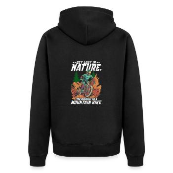 Mountainbike Downhill Mountain Bike MTB - Unisex Premium Bio Zip Hoodie - Schwarz - Hinten - Nico (187cm)
