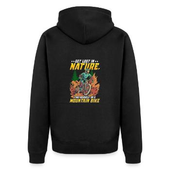 Mountain Biking Downhill Mountain Bike MTB - Unisex Premium Organic Zip Hoodie - black - Back - Nico (187cm)