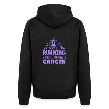I'm Outrunning Stomach Cancer - Unisex Premium Organic Zip Hoodie - black - Back - Nico (187cm)