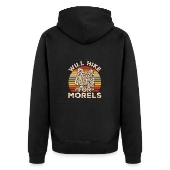 Will Hike For Morels Mycology Mushroom Morel - Unisex Premium Organic Zip Hoodie - black - Back - Nico (187cm)