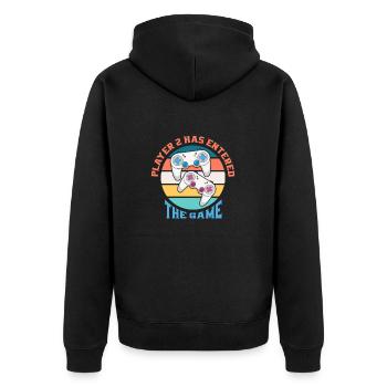 Spieler 2 hat das Spiel betreten Gamer Dad - Unisex Premium Bio Zip Hoodie - Schwarz - Hinten - Nico (187cm)