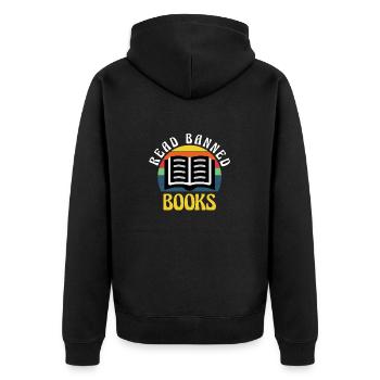 Read Banned Books Book Lover - Unisex Premium Organic Zip Hoodie - black - Back - Nico (187cm)