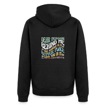 Liebe Person hinter mir Motivationszitat - Unisex Premium Bio Zip Hoodie - Schwarz - Hinten - Nico (187cm)