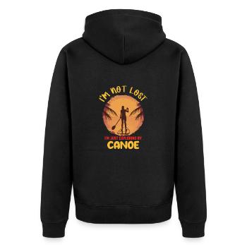 Ich bin nicht verloren, ich erkunde nur mit dem Kanu - Unisex Premium Bio Zip Hoodie - Schwarz - Hinten - Nico (187cm)