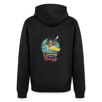 Kanufahren ist meine Therapie - Unisex Premium Bio Zip Hoodie - Schwarz - Hinten - Nico (187cm)