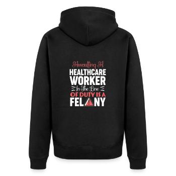 Angriff auf ein Verbrechen im Gesundheitswesen - Unisex Premium Bio Zip Hoodie - Schwarz - Hinten - Nico (187cm)