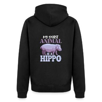 Nilpferd Mama Mein Krafttier Ist Ein Nilpferd - Unisex Premium Bio Zip Hoodie - Schwarz - Hinten - Nico (187cm)