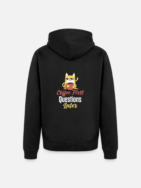 Coffee First Questions Later Coffee - Unisex Premium Organic Zip Hoodie - black