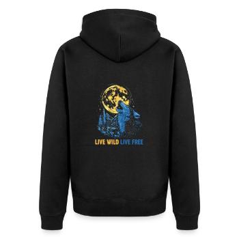Howling Wolf Live Wild Live Kostenlos - Unisex Premium Bio Zip Hoodie - Schwarz - Hinten - Nico (187cm)