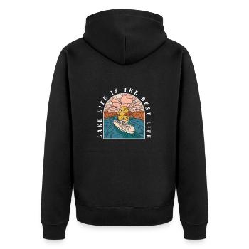 Das Leben am See ist das beste Leben Camping - Unisex Premium Bio Zip Hoodie - Schwarz - Hinten - Nico (187cm)