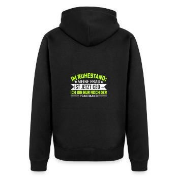 Frau ist Ceo Rentner Ruhestand - Unisex Premium Bio Zip Hoodie - Schwarz - Hinten - Nico (187cm)