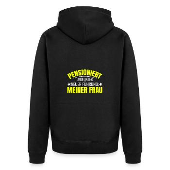 RuIm Ruhestand Frau Ist Chef Rentner Pensionist - Unisex Premium Bio Zip Hoodie - Schwarz - Hinten - Nico (187cm)