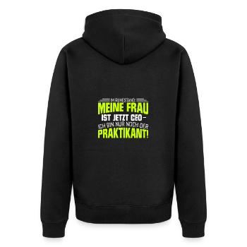 Im Ruhestand Frau Ist Chef Rentner Pensionist - Unisex Premium Bio Zip Hoodie - Schwarz - Hinten - Nico (187cm)