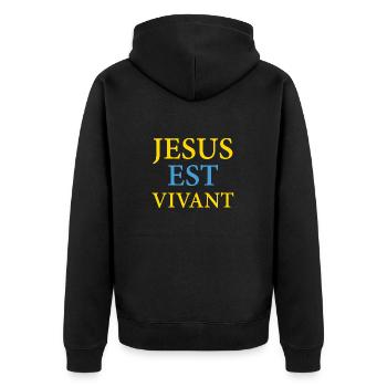 JESUS EST VIVANT, AMEN - JAUNE BLEU - Veste à capuche bio Premium Unisexe - noir - Dos - Nico (187cm)