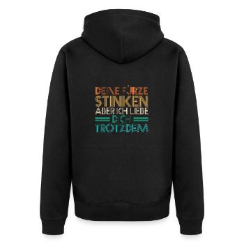 Deine Fürze stinken aber Ich liebe Dich - Unisex Premium Bio Zip Hoodie - Schwarz - Hinten - Nico (187cm)