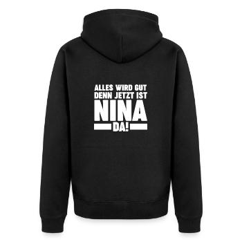 Vorname Nina - Unisex Premium Bio Zip Hoodie - Schwarz - Hinten - Nico (187cm)