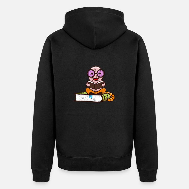 Nerd Bücherwurm liest Bücher grunge - Unisex Premium Bio Zip Hoodie - Schwarz